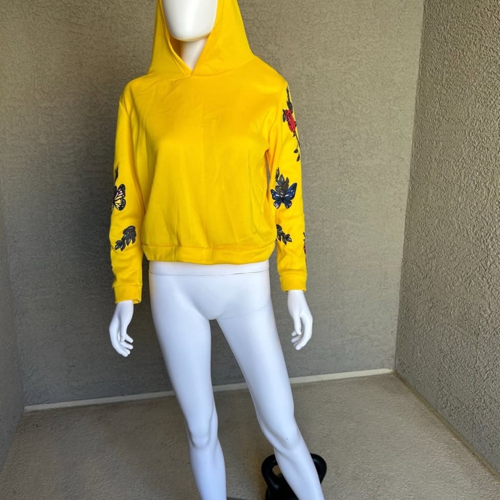 Yellow Floral Hooded Crop Top